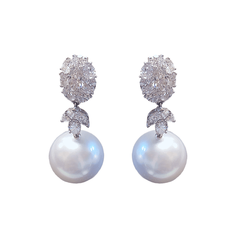 White South Sea Pearl Diamond Earrings-White South Sea Pearl Diamond Earrings - PEUJD00158