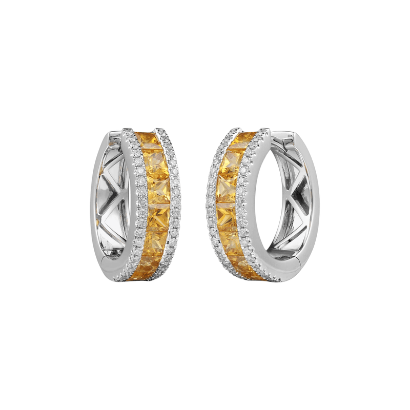 Yellow Sapphire Hoop Earrings-Yellow Diamond Hoop Earrings - SERTJ00091