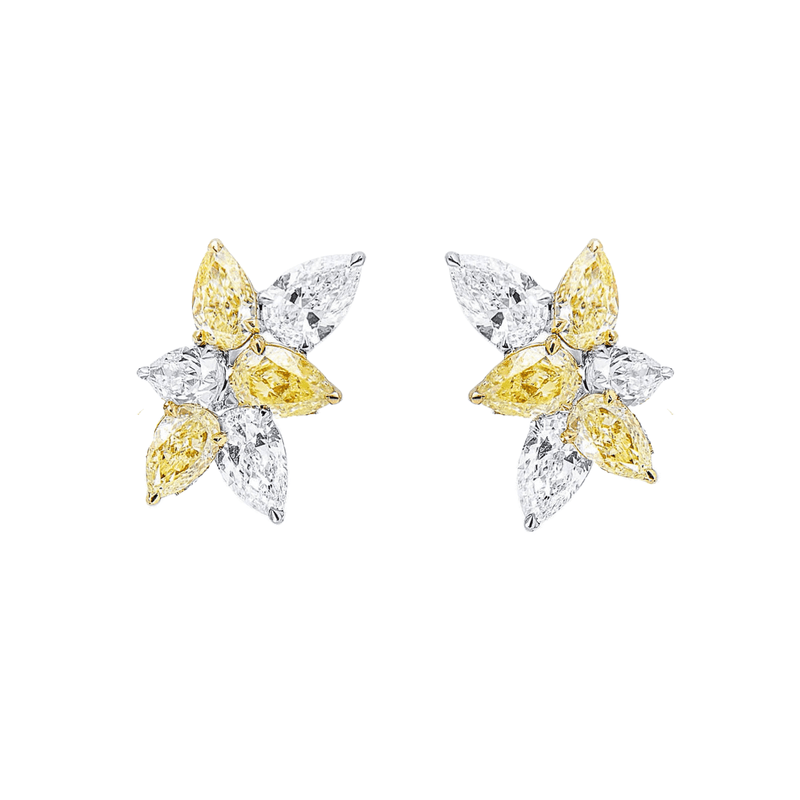 Yellow Diamond Pear-shaped Cluster Earrings-Yellow Diamond Pear-shaped Cluster Earrings DENOV00281
