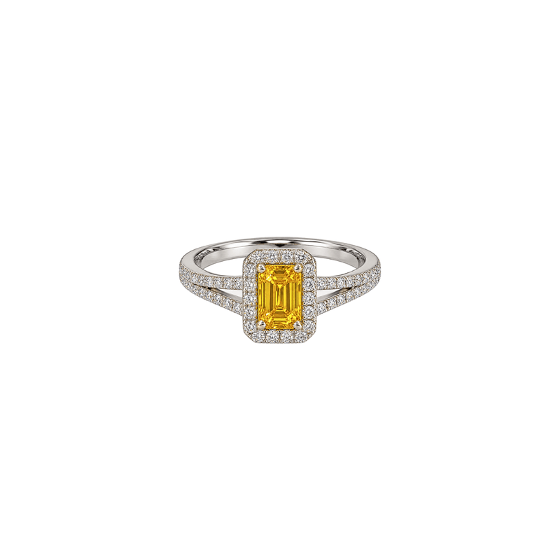 Yellow Sapphire Diamond Halo Ring-Yellow Sapphire Diamond Halo Ring - SRTIJ02455