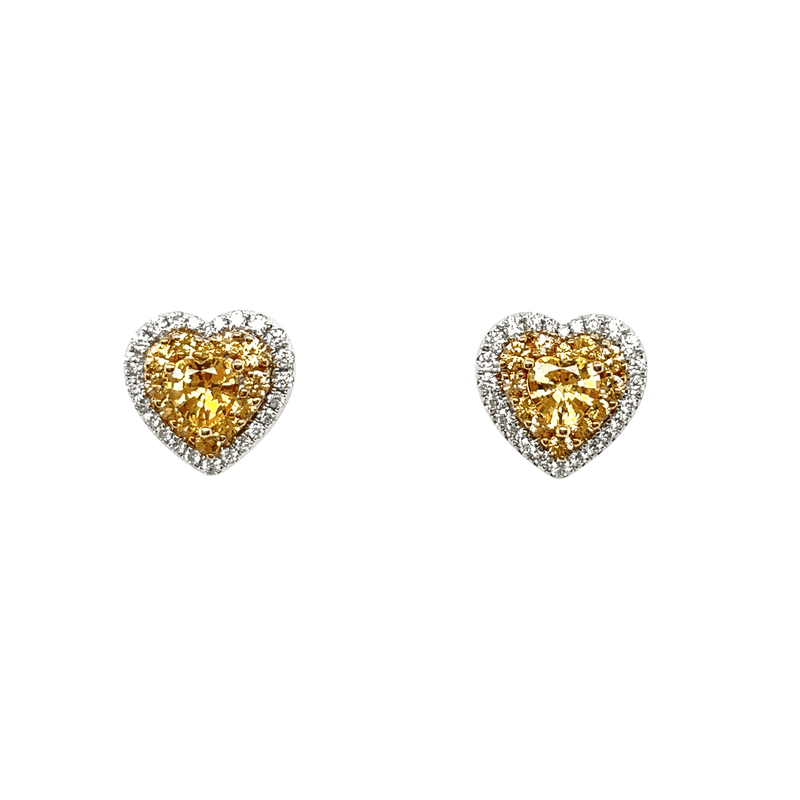 Yellow Sapphire Diamond Heart-shaped Earring Studs-Yellow Sapphire Diamond Heart - shaped Earring Studs - SETIJ00869