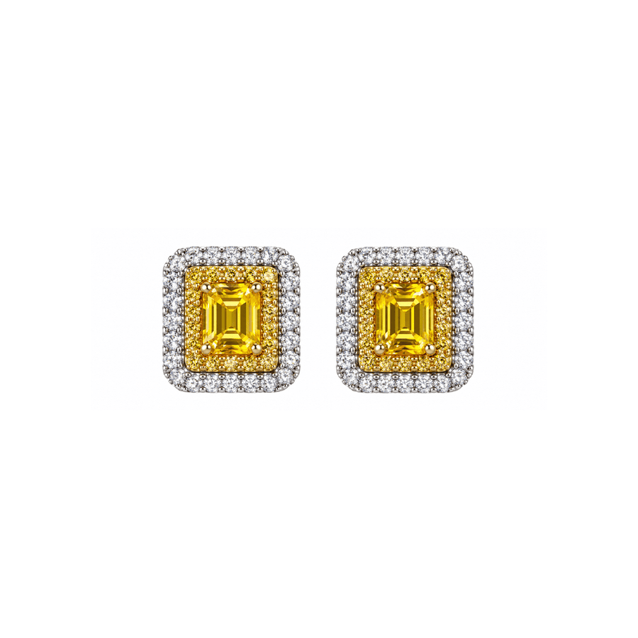 Yellow Sapphire Double Diamond Halo Earrings - SETIJ01009