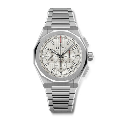 Zenith Defy Skyline Chrono-Zenith Defy Skyline Chrono - 03.9500.3600/01.I001 - Zenith Defy Skyline Chrono in a 42mm stainless steel case with silver dial on integrated stainless steel bracelet, featuring a chronograph function, date display and automatic movement with up to 60 hours of power reserve.