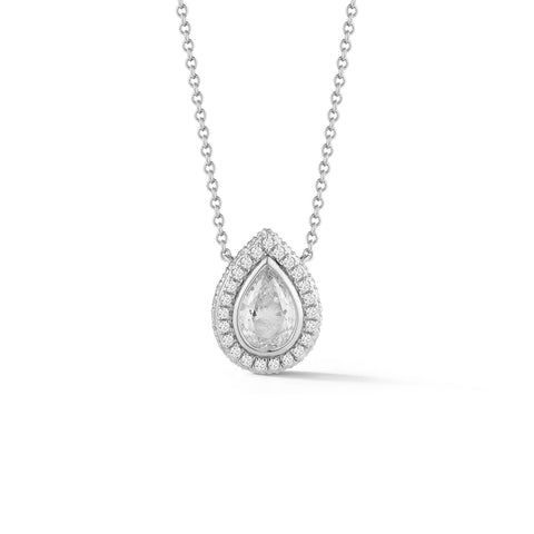 Diamond Necklace-18K White Gold Pear Halo Diamond Necklace -
