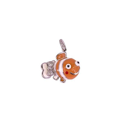 Aaron Basha 18K White Gold Clown Fish Diamond Pendant-Aaron Basha 18K White Gold Clown Fish Diamond Pendant -