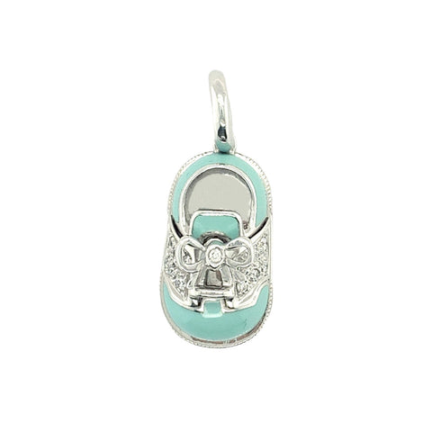 Aaron Basha 18K White Gold Diamond Baby Shoe Pendant-Aaron Basha 18K White Gold Diamond Baby Shoe Pendant -