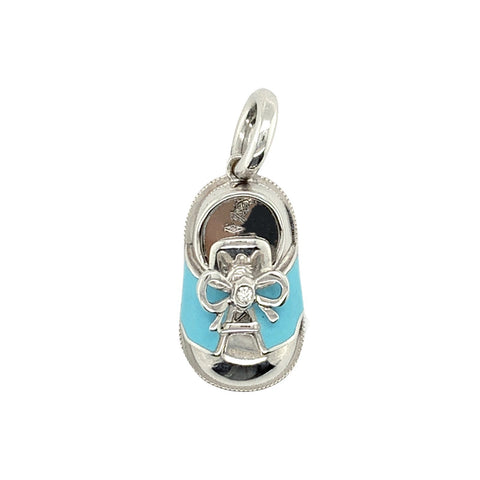 Aaron Basha 18K White Gold Diamond Baby Shoe Pendant-Aaron Basha 18K White Gold Diamond Baby Shoe Pendant -