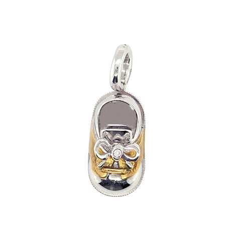 Aaron Basha 18K White Gold Diamond Baby Shoe Pendant-Aaron Basha 18K White Gold Diamond Baby Shoe Pendant -