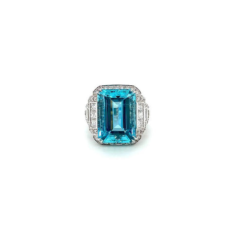Aquamarine Diamond Ring-Aquamarine Diamond Ring -