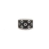 Bez Ambar Black and White Flower Wide Diamond Ring-Bez Ambar Black and White Flower Wide Diamond Ring - LPB11FLBW