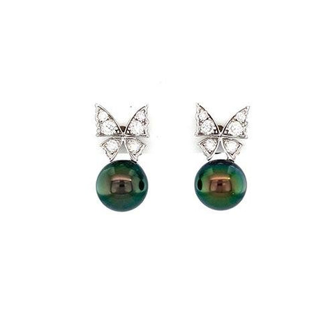 Black South Sea Pearl Diamond Earrings-Black South Sea Pearl Diamond Earrings -