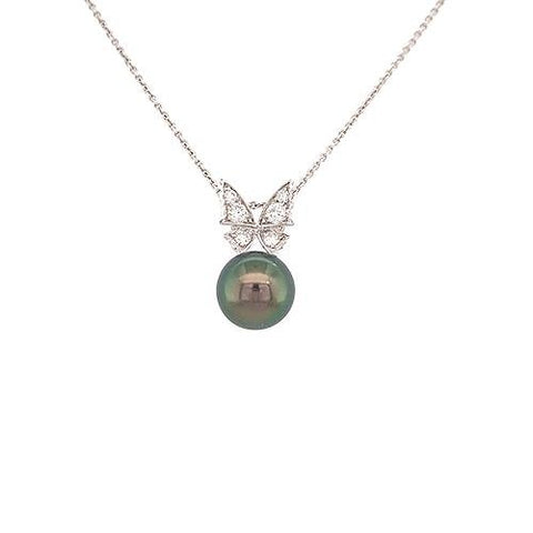 Black South Sea Pearl Diamond Necklace-Black South Sea Pearl Diamond Necklace -