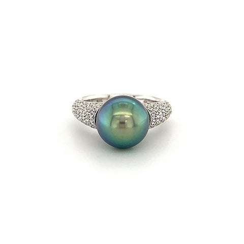Black South Sea Pearl Diamond Ring-Black South Sea Pearl Diamond Ring -