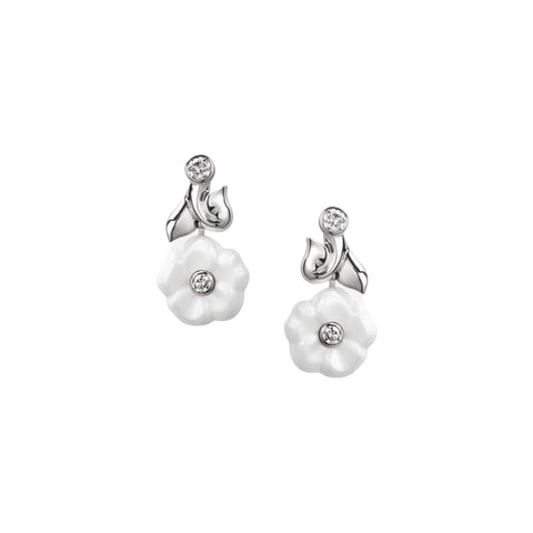 CHANEL Camélia Galbé Earrings-CHANEL Camélia Galbé Earrings in 18 karat whtie gold with white ceramic and diamonds.