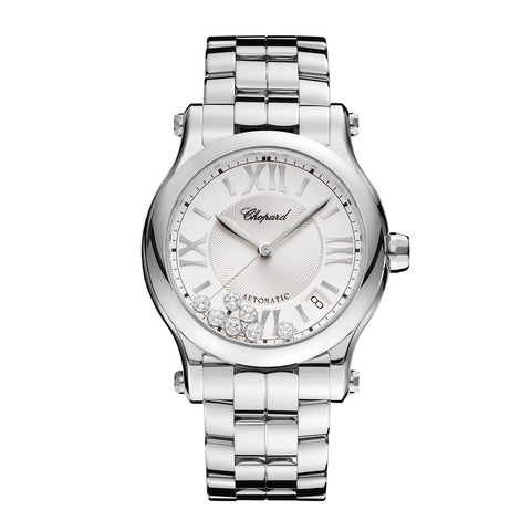 Chopard Happy Sport 36mm-<em data-mce-fragment="1"></em><span data-mce-fragment="1">Chopard Happy Sport in 36mm stainless steel case&nbsp;and silver&nbsp;dial with seven&nbsp;floating diamonds on stainless steel bracelet, featuring a date window and automatic movement with approximately 62 hours power reserve.</span>