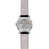 Chopard Happy Sport 33mm-Chopard Happy Sport - 278608-3001 - Chopard Happy Sport in a 33mm stainless steel case with silver dial on leather strap, featuring five moving diamonds and an automatic movement.