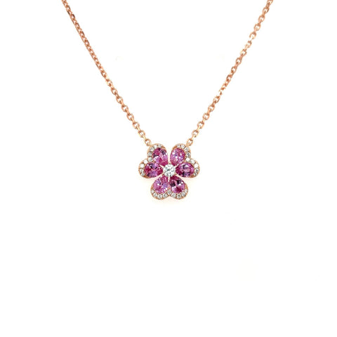 Clover Pink Sapphire Diamond Necklace-Clover Pink Sapphire Diamond Necklace - SNTIJ00562