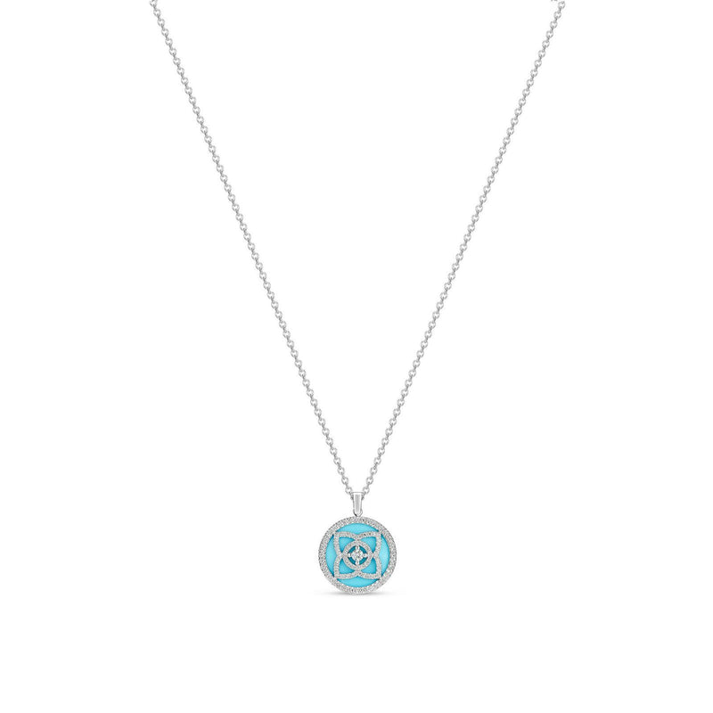 De Beers Lotus by De Beers Turquoise Necklace-De Beers Enchanted Lotus Pendant in White Gold and Turquoise -