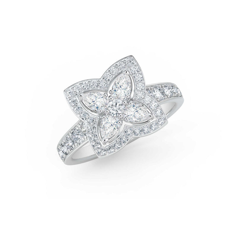 De Beers Lotus by De Beers Ring-De Beers Enchanted Lotus Ring - R103940 - De Beers Enchanted Lotus Ring in 18 karat white gold with diamonds totaling 1.09 carats.
