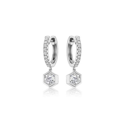 Diamond Dangle Huggie Earrings-Diamond Dangle Huggie Earrings - 43562