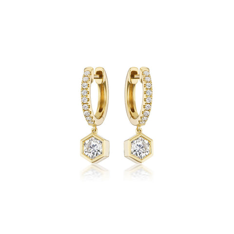 Diamond Dangle Huggie Earrings-Diamond Dangle Huggie Earrings - 43563