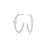 Diamond Hoop Earrings with Marquise-cut Diamond Accent-Diamond Hoop Earrings with Marquise-cut Diamond Accent - DENKA04480