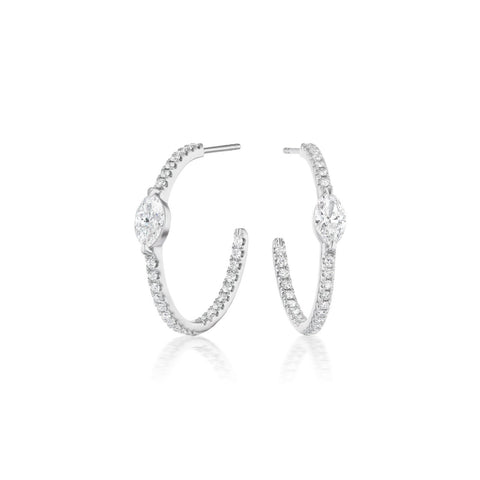 Diamond Hoop Earrings with Marquise-cut Diamond Accent-Diamond Hoop Earrings with Marquise-cut Diamond Accent - DENKA04480