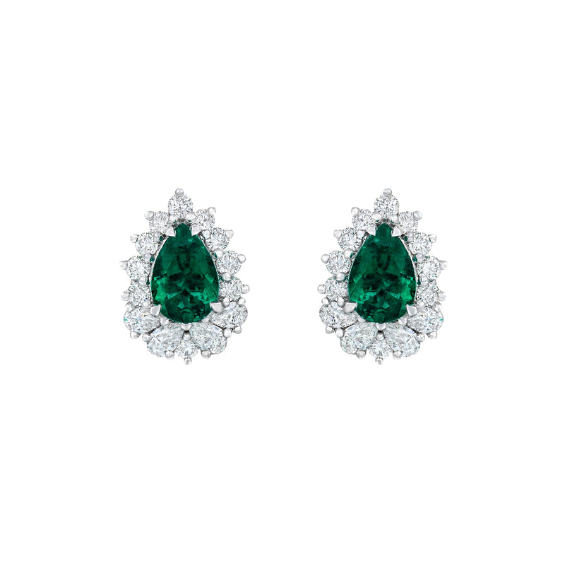 Emerald and Diamond Stud Earrings-Emerald and Diamond Stud Earrings - EENEL00046