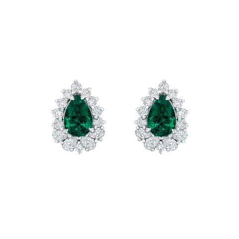 Emerald and Diamond Stud Earrings-Emerald and Diamond Stud Earrings - EENEL00046