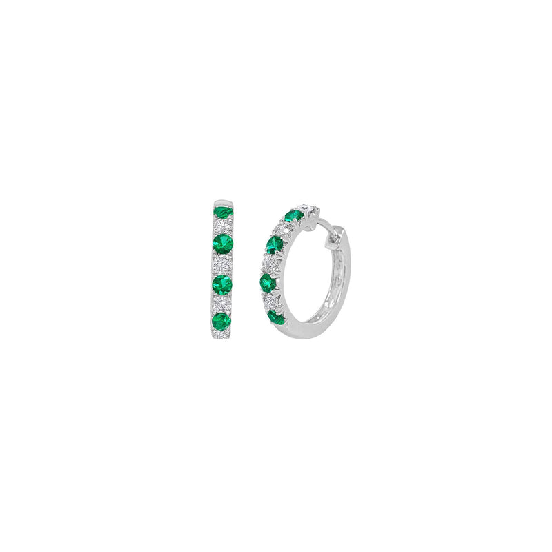 Emerald Diamond Hoop Earrings-Emerald and diamond alternating hoop earrings in 18 karat white gold.