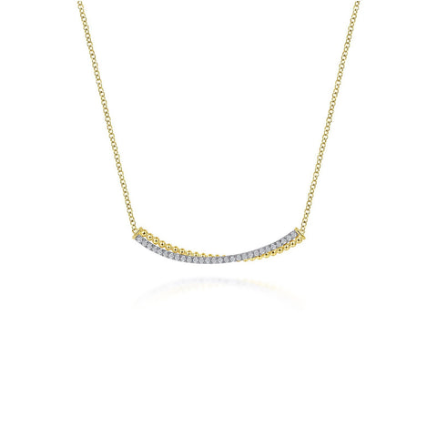 Gabriel & Co. Bujukan Bead and Diamond Pavé Curved Bar Necklace-Gabriel & Co. Bujukan Bead and Diamond Pavé Curved Bar Necklace - NK6367M45JJ