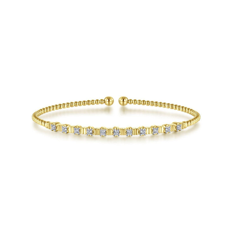 Gabriel & Co. Bujukan Bead Cuff Bracelet with Diamond Stations-Gabriel & Co. Bujukan Bead Cuff Bracelet with Diamond Stations in 14 karat yellow gold.