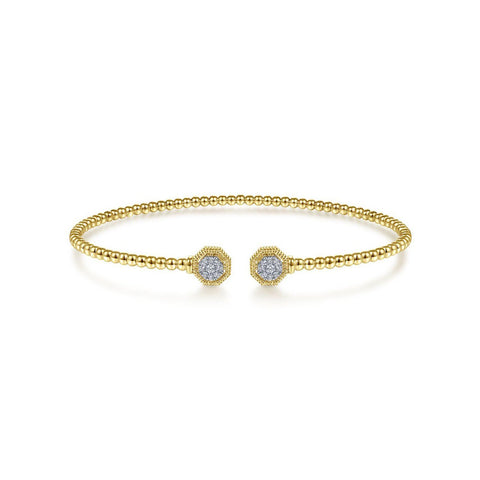 Gabriel & Co. Bujukan Split Cuff Bracelet with Diamond Pavé Hexagon Caps-Gabriel & Co. Gold Bujukan Split Cuff Bracelet with Diamond Pavé Hexagon Caps - BG4261-62Y45JJ.S575