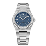 Girard-Perregaux Laureato 34mm-Girard-Perregaux Laureato in a 34mm stainless steel diamond bezel case with blue dial on stainless steel bracelet, featuring a date display and quartz movement.