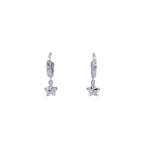 Gold Diamond Cut Dangling Star Earrings-Gold Diamond Cut Dangling Star Earrings -
