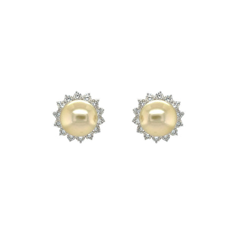 Golden South Sea Pearl Diamond Earrings-Golden South Sea Pearl Diamond Earrings - PEMXM00265