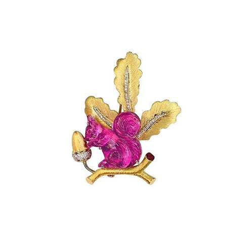 Gumuchian Pink Tourmaline and Diamond Squirrel Brooch-Gumuchian Pink Tourmaline and Diamond Squirrel Brooch - OIGUM00037