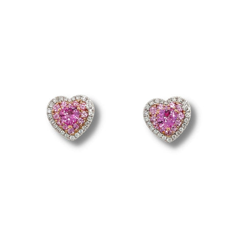 Heart-shaped Pink Sapphire Diamond Stud Earrings-Heart-shaped Pink Sapphire Diamond Stud Earrings - SETIJ00836