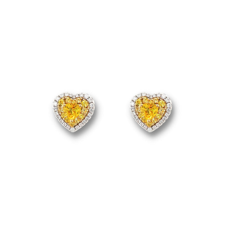 Heart-shaped Yellow Sapphire Diamond Stud Earrings-Heart-shaped Yellow Sapphire Diamond Stud Earrings - SETIJ00828