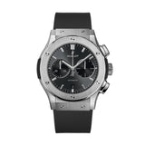 Hublot Classic Fusion Racing Grey Chronograph Titanium 45mm-Hublot Classic Fusion Racing Grey Chronograph Titanium - 521.NX.7071.LR - Hublot Classic Fusion Racing Grey Chronograph Titanium in a 45mm titanium case with grey dial on rubber strap, featuring a chronograph function and self-winding movement with up to 42 hours of power reserve.