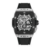 Hublot Spirit of Big Bang Titanium Ceramic 42mm-Hublot Spirit of Big Bang Titanium Ceramic - 642.NM.0170.RX - Hublot Spirit of Big Bang Titanium Ceramic in a 42mm titanium and black ceramic case with skeleton dial on black structured lined rubber strap, featuring a chronograph function and self-winding movement with up to 50 hours power reserve.