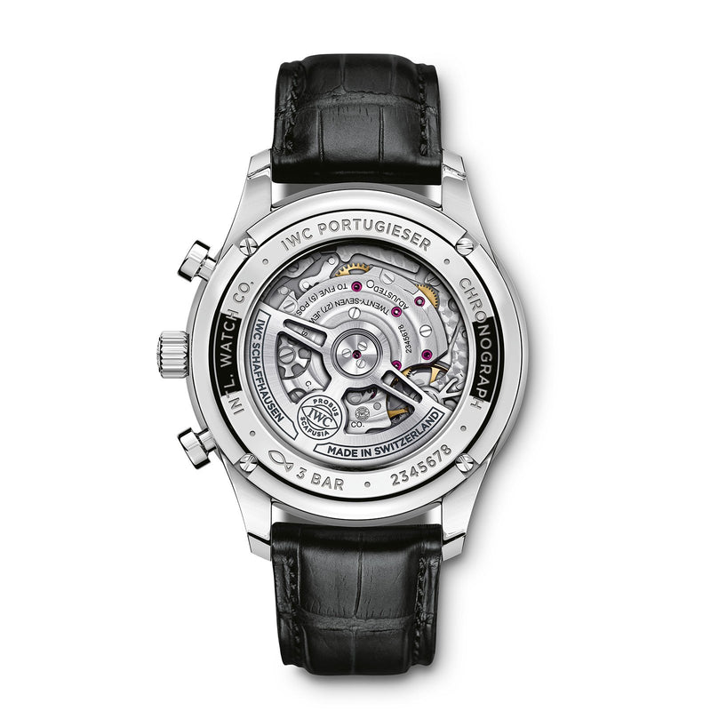 IWC Schaffhausen Portugieser Chronograph 41-IWC Schaffhausen Portugieser Chronograph 41 in stainless steel with blue dial on leather strap, featuring a chronograph function and automatic movement.