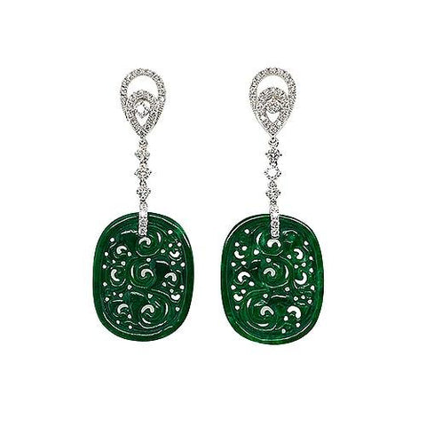 Jade Carved Dangle Earrings-Jade Carved Dangle Earrings -