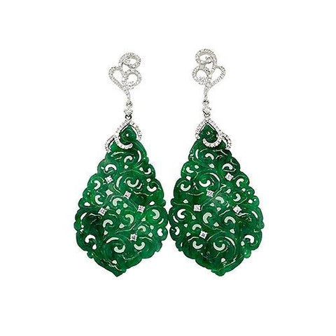 Jade Carved Dangle Earrings-Jade Carved Dangle Earrings -