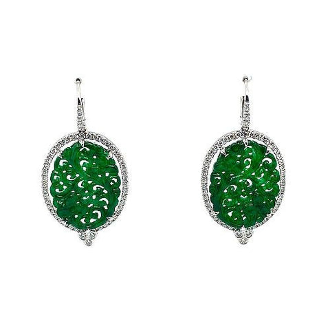 Jade Carved Dangle Earrings-Jade Carved Dangle Earrings -