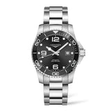 Longines HydroConquest 41mm-Longines HydroConquest in a 41mm stainless steel case with black dial on stainless steel bracelet, featuring date display and automatic movement with up to 72 hours of power reserve.