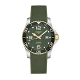 Longines HydroConquest 41mm-Longines HydroConquest - L3.781.3.06.9 - Longines HydroConquest in a 41mm stainless steel/green ceramic case with green dial on rubber strap, featuring a date display and automatic movement with up to 72 hours of power reserve.
