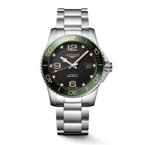 Longines HydroConquest 41mm-Longines Hydroconquest - L3.781.4.05.6 - Longines Hydroconquest in a 41mm stainless steel/green ceramic case with black dial on stainless steel bracelet, featuring a date display and automatic movement with up to 72 hours of power reserve.
