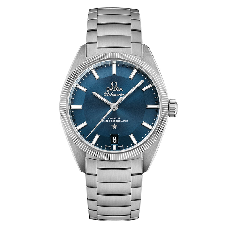 Omega Constellation Globemaster 39mm-Omega Constellation Globemaster Omega Co-Axial Master Chronometer 39mm - 130.30.39.21.03.001 - Omega Globemaster Omega Co-Axial Master Chronometer in a 39mm stainless steel case with blue dial on stainless steel bracelet, featuring a date display and automatic movement.