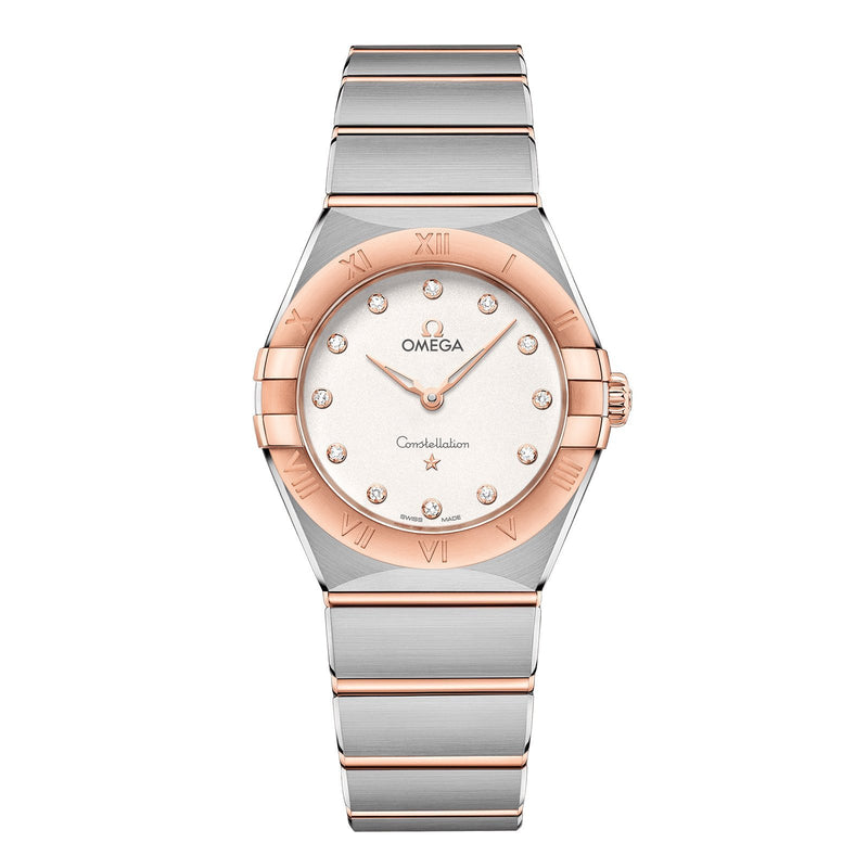 Omega Constellation 28mm-Omega Constellation Quartz in a 28mm stainless steel/Sedna gold case with silver dial on stainless steel/Sedna gold bracelet and quartz movement.